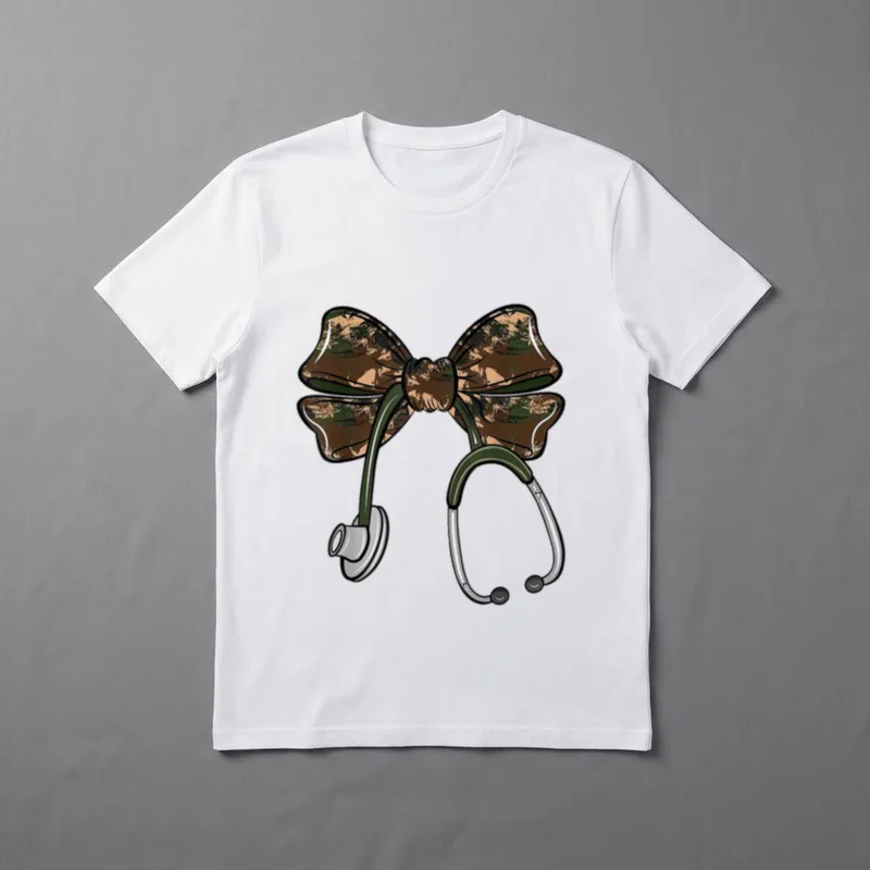 Camo Nurse Coquette Bow Stethoscope Registered T-Shirt – Classic T-Shirt in Black