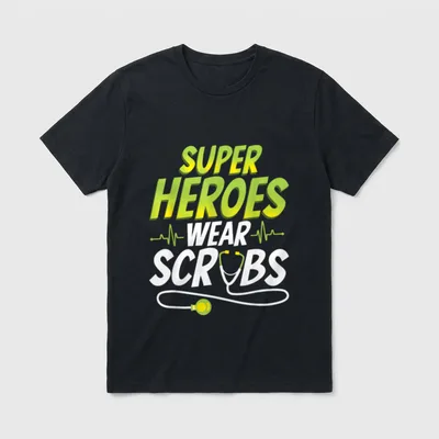 Super Heroes Wear Scrubs Nurse T-Shirt – Classic T-Shirt in Black