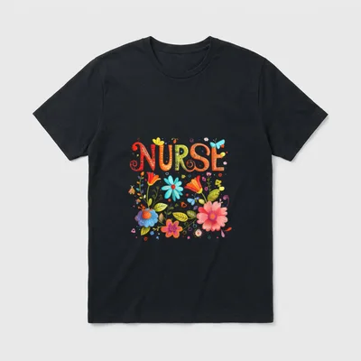 Nurse Easter Health Worker Spring Flowers T-Shirt – Classic T-Shirt in Black