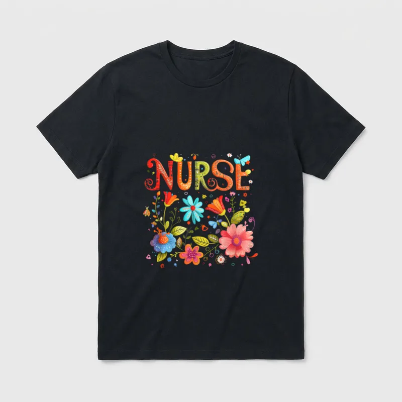Nurse Easter Health Worker Spring Flowers T-Shirt – Classic T-Shirt in Black