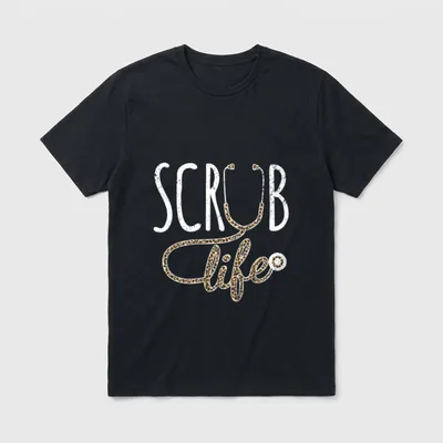 Scrub Life for a Registered Nurses T-Shirt – SCRUB life text with leopard stethoscope graphic – Classic T-Shirt in Black