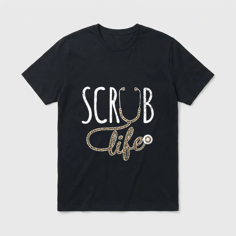 Scrub Life for a Registered Nurses T-Shirt – SCRUB life text with leopard stethoscope graphic – Classic T-Shirt in Black