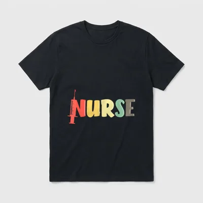 Retro Registered Nurse T-Shirt – The word NURSE in retro block letters with a syringe – Classic T-Shirt in Black