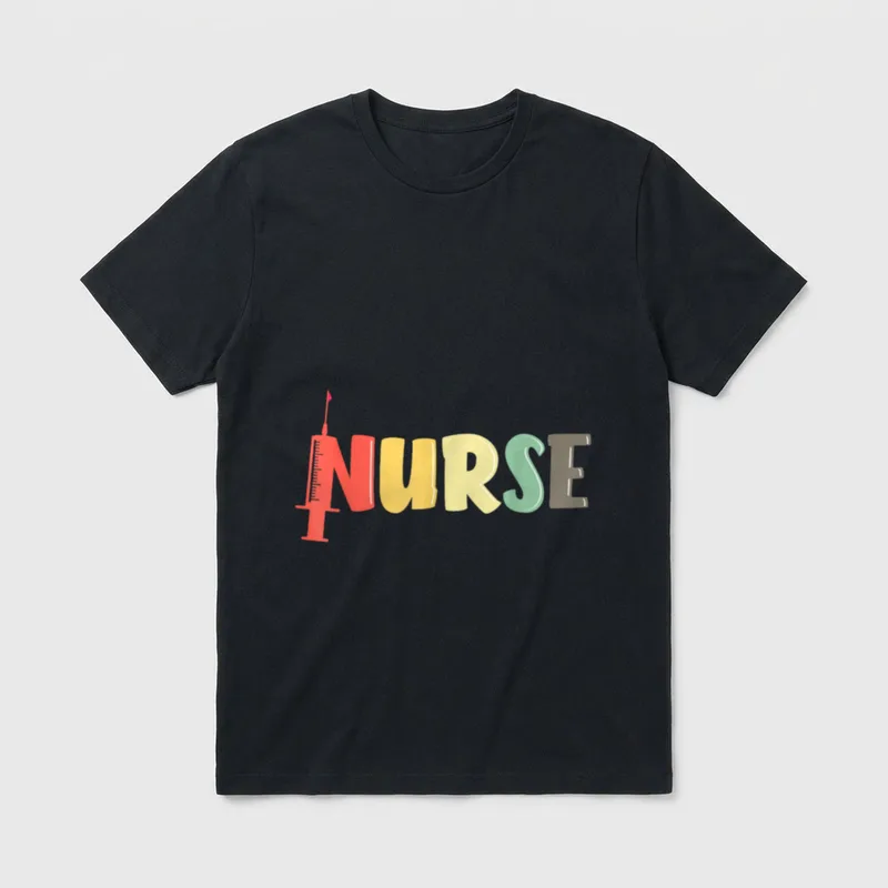 Retro Registered Nurse T-Shirt – The word NURSE in retro block letters with a syringe – Classic T-Shirt in Black