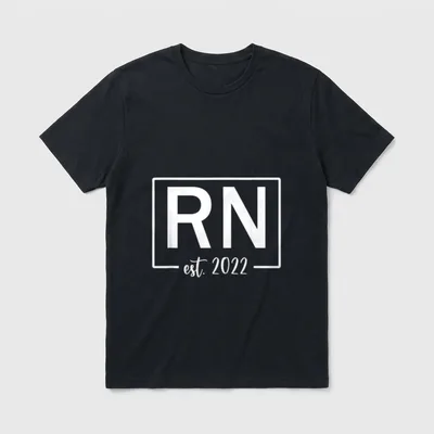 RN Registered Nurse Est 2022 New T-Shirt – RN est. 2022 printed inside a rectangular frame – Classic T-Shirt in Black