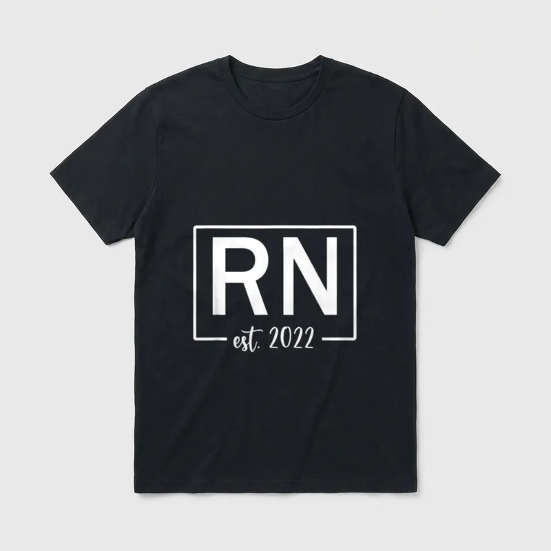 RN Registered Nurse Est 2022 New T-Shirt – RN est. 2022 printed inside a rectangular frame – Classic T-Shirt in Black