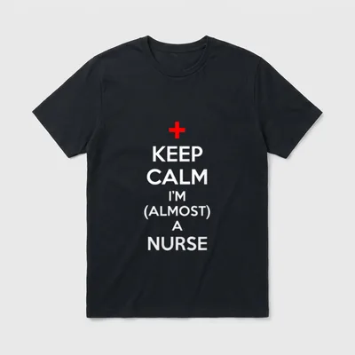 Funny RN Graduate Nurse T-Shirt – Red medical cross with Keep Calm I’m (Almost) a Nurse lettering – Classic T-Shirt in Black