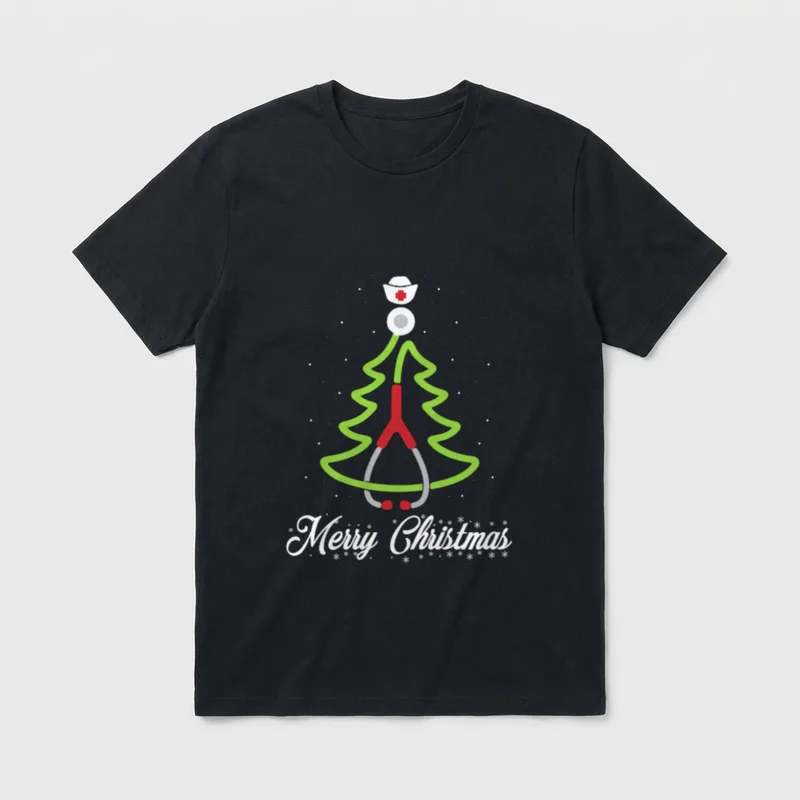 Merry Christmas Tree Stethoscope Nurse Rn T-Shirt – Classic T-Shirt in Black