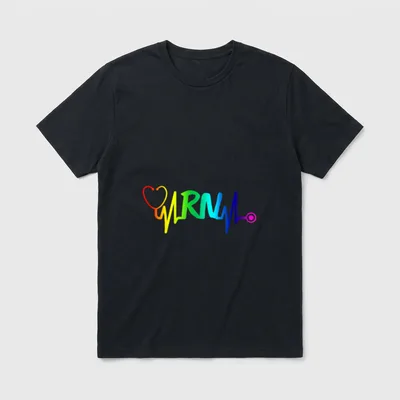 Nurse Heartbeat RN Rainbow T-Shirt – “RN” with rainbow stethoscope and heartbeat line – Classic T-Shirt in Black