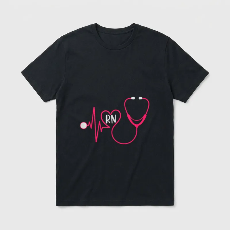 Registered Nurse RN Heartbeat EKG Stethoscope T-Shirt – Classic T-Shirt in Black