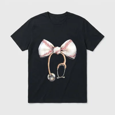 Coquette Bow Stethoscope Baseball Nurse RN T-Shirt – Classic T-Shirt in Black