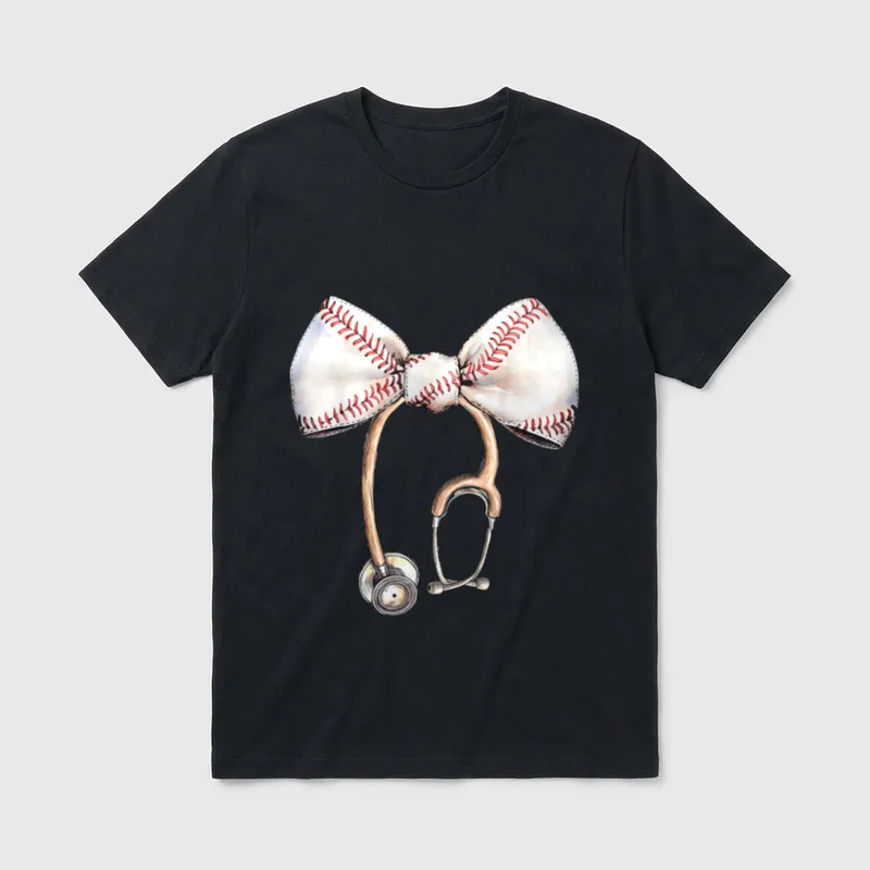Coquette Bow Stethoscope Baseball Nurse RN T-Shirt – Classic T-Shirt in Black