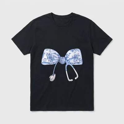 Blue Coquette Bow Stethoscope Registered Nurse T-Shirt – Classic T-Shirt in Black
