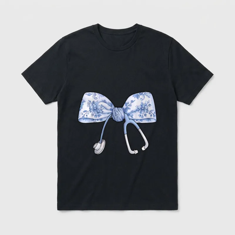 Blue Coquette Bow Stethoscope Registered Nurse T-Shirt – Classic T-Shirt in Black