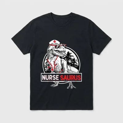 RN Nurse Saurus School Graduation Dinosaur T-Shirt – Classic T-Shirt in Black