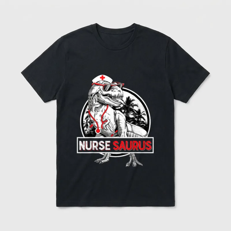 RN Nurse Saurus School Graduation Dinosaur T-Shirt – Classic T-Shirt in Black