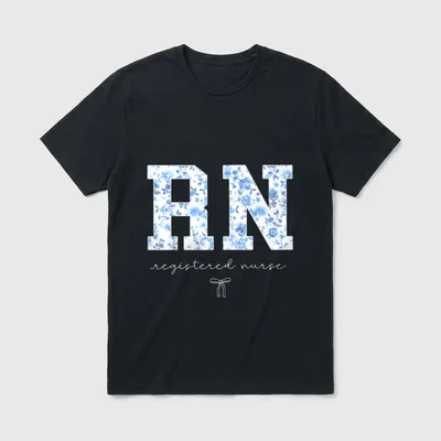RN Registered Nurse Blue Coquette Floral T-Shirt – Classic T-Shirt in Black