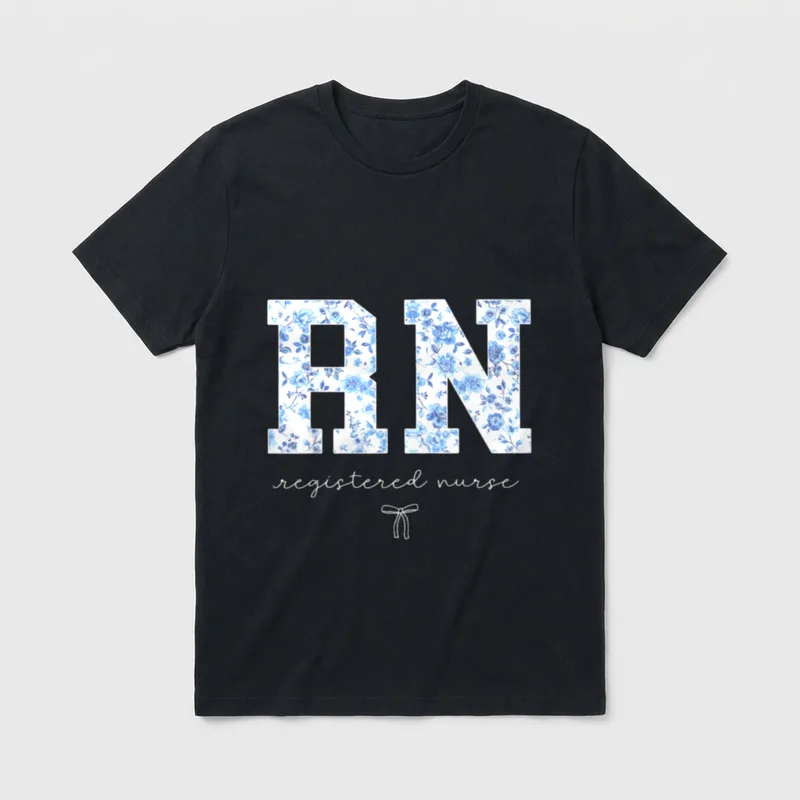 RN Registered Nurse Blue Coquette Floral T-Shirt – Classic T-Shirt in Black