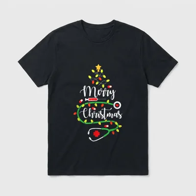 Merry Christmas Cute Registered Nurse Medical T-Shirt – Classic T-Shirt in Black