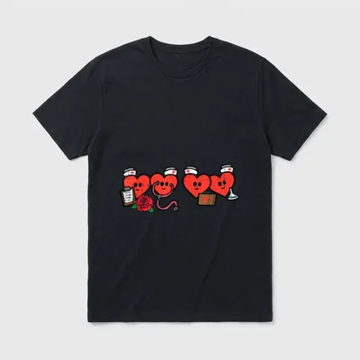 Valentines Days Hearts Nurse Stethoscope RN T-Shirt – Classic T-Shirt in Black