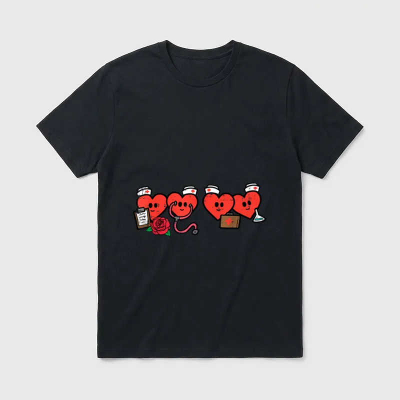 Valentines Days Hearts Nurse Stethoscope RN T-Shirt – Classic T-Shirt in Black