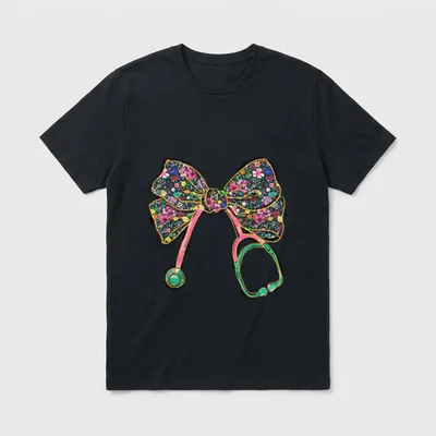Floral Registered Nurse Coquette Bow RN T-Shirt – Classic T-Shirt in Black