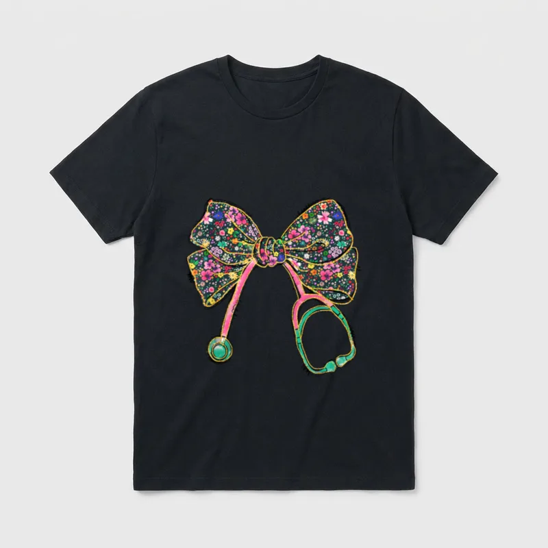 Floral Registered Nurse Coquette Bow RN T-Shirt – Classic T-Shirt in Black