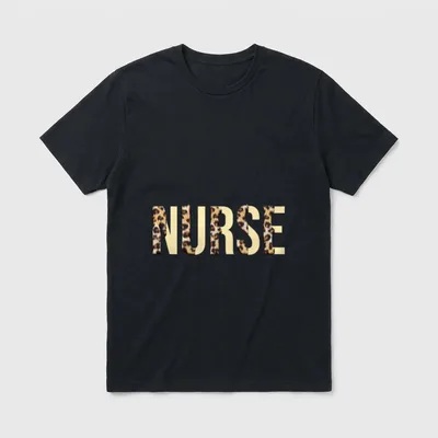 Nurse Leopard T-Shirt – The word NURSE in split leopard pattern and cream lettering – Classic T-Shirt in Black
