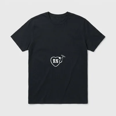 RN Nurse Stethoscope Heart T-Shirt – Stethoscope curved into a heart enclosing bold RN lettering – Classic T-Shirt in Black