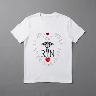 RN Life Registered Nurse T-Shirt – Caduceus emblem with RN and LIFE lettering inside an EKG heart – Classic T-Shirt in Black