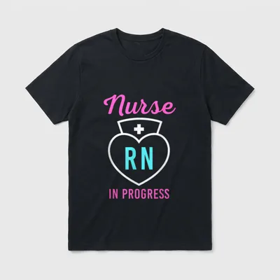 Registered Nurse in Progress RN T-Shirt – Nurse RN IN PROGRESS print with nurse cap and heart – Classic T-Shirt in Black