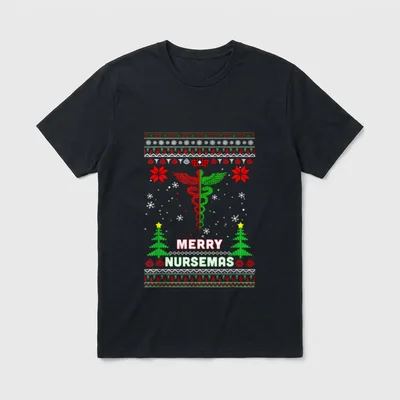 Christmas for Our Hard Working Nurses T-Shirt – Merry Nursemas printed lettering – Classic T-Shirt in Black