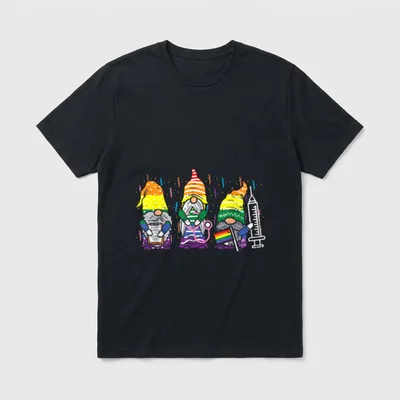 Rainbow Flag Gnome Nurse RN Scrub T-Shirt – Classic T-Shirt in Black