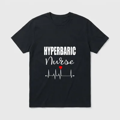 Hyperbaric Nurse RN T-Shirt – HYPERBARIC Nurse with heartbeat pulse line and red heart – Classic T-Shirt in Black