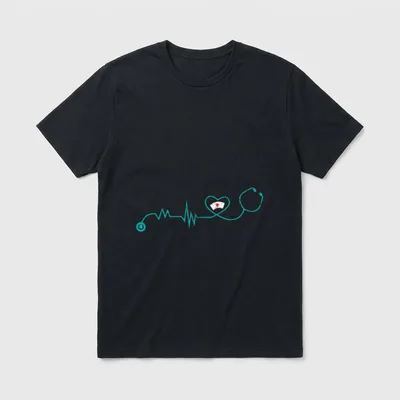 Stethoscope Heartbeat Nurse RN Medical Team T-Shirt – Classic T-Shirt in Black