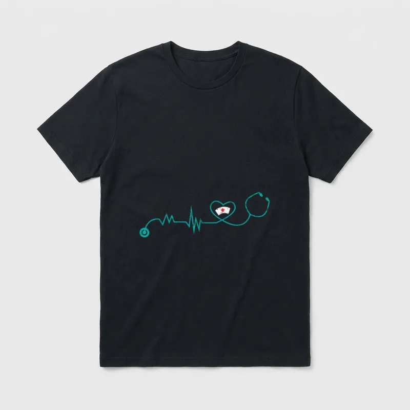 Stethoscope Heartbeat Nurse RN Medical Team T-Shirt – Classic T-Shirt in Black