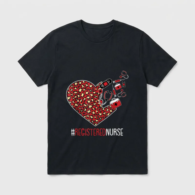 Registered Nurse Graduation Heart Leopard Print T-Shirt – Classic T-Shirt in Black