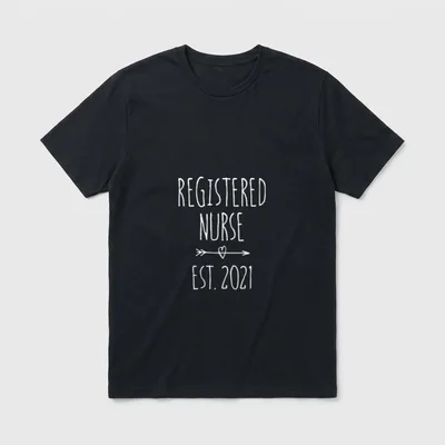 RN Graduation Registered Nurse 2021 T-Shirt – “REGISTERED NURSE” and “EST. 2021” with heart arrow – Classic T-Shirt in Black
