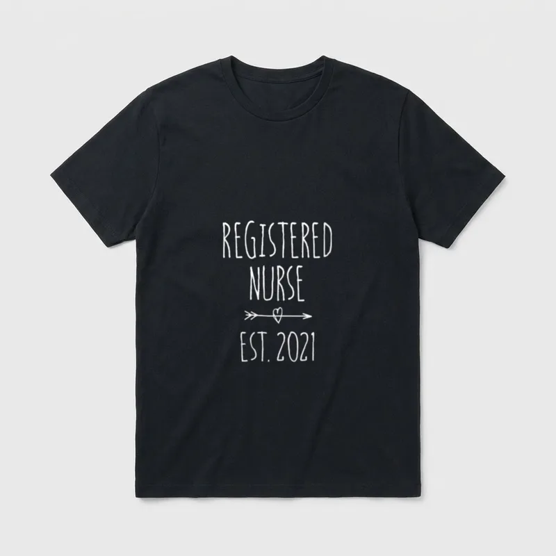 RN Graduation Registered Nurse 2021 T-Shirt – “REGISTERED NURSE” and “EST. 2021” with heart arrow – Classic T-Shirt in Black