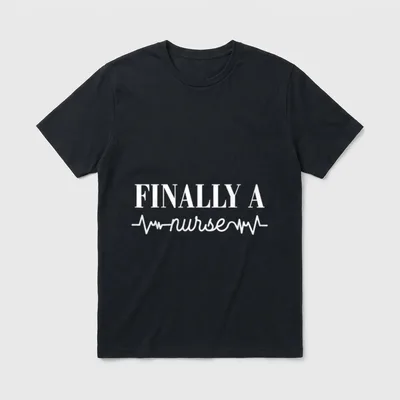 RN LVN CNA Registered Nurse Grad T-Shirt – Finally A nurse text with a heartbeat rhythm line – Classic T-Shirt in Black