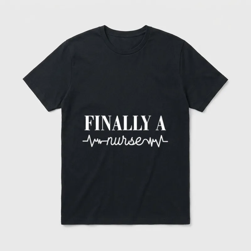 RN LVN CNA Registered Nurse Grad T-Shirt – Finally A nurse text with a heartbeat rhythm line – Classic T-Shirt in Black
