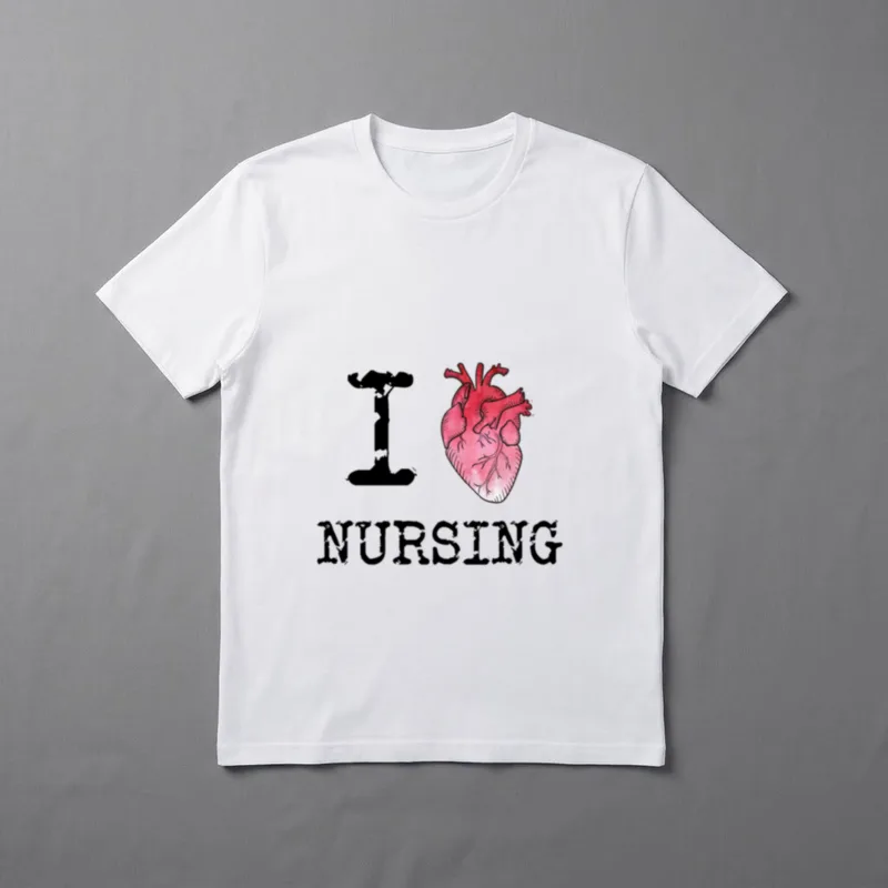I Heart Love Nursing RN T-Shirt – Anatomical heart sketch between distressed I and NURSING text – Classic T-Shirt in Black