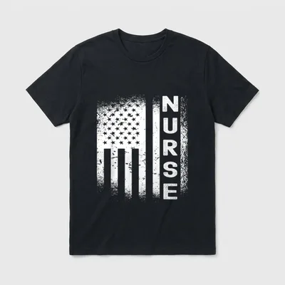 Registered Nurse RN Double-needle T-Shirt – Distressed American flag with vertical NURSE lettering – Classic T-Shirt in Black
