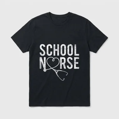 School Nurse Favourite T-Shirt – Distressed SCHOOL NURSE lettering with stethoscope heart graphic – Classic T-Shirt in Black