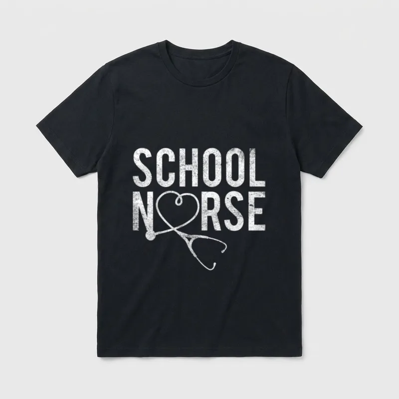 School Nurse Favourite T-Shirt – Distressed SCHOOL NURSE lettering with stethoscope heart graphic – Classic T-Shirt in Black