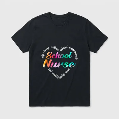 School Nurse Heart Word Cloud Watercolour T-Shirt – Classic T-Shirt in Black