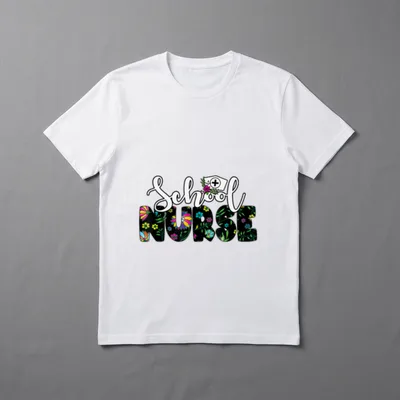 Flower Decorated School Nurse T-Shirt – Classic T-Shirt in Black