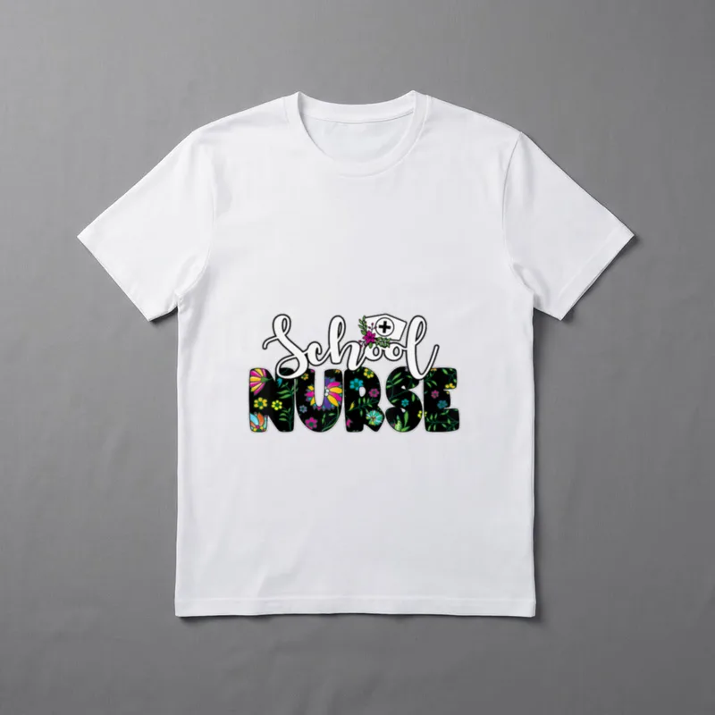 Flower Decorated School Nurse T-Shirt – Classic T-Shirt in Black