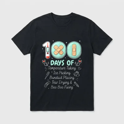 School Nurse Crew 100 Days Temperature T-Shirt – Classic T-Shirt in Black