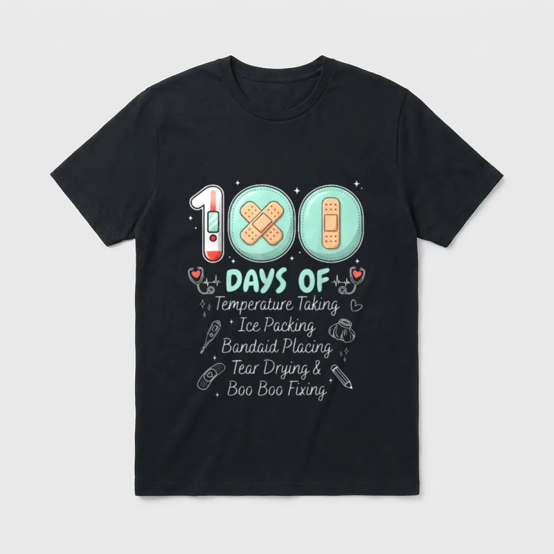 School Nurse Crew 100 Days Temperature T-Shirt – Classic T-Shirt in Black